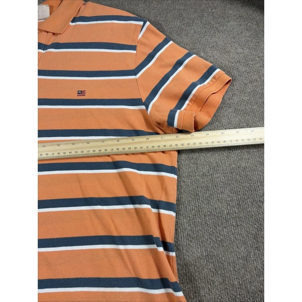 Vintage Polo Ralph Lauren Polo Shirt Mens M-L Orange Striped RL Flag Classic